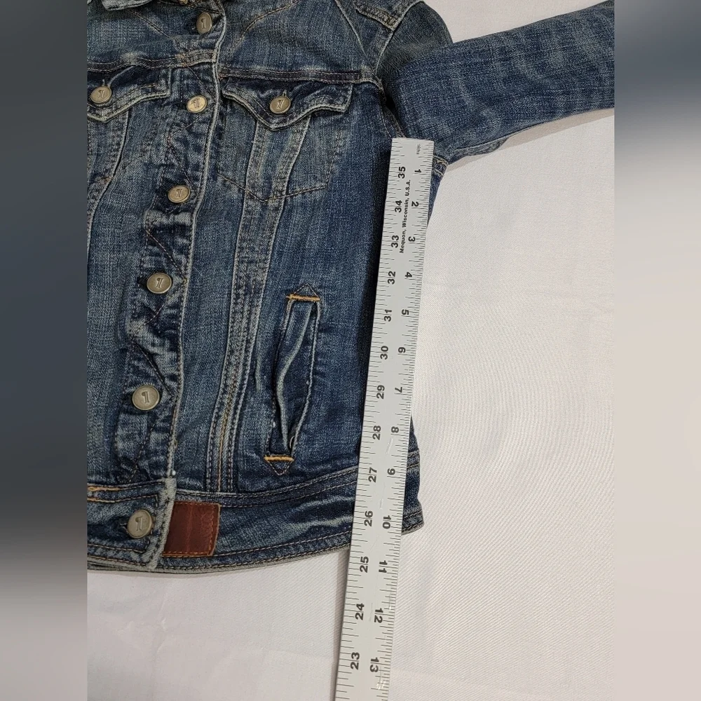 Pilcro and the Letterpress Anthropology Blu Distressed Denim Jean Jacket Size XS